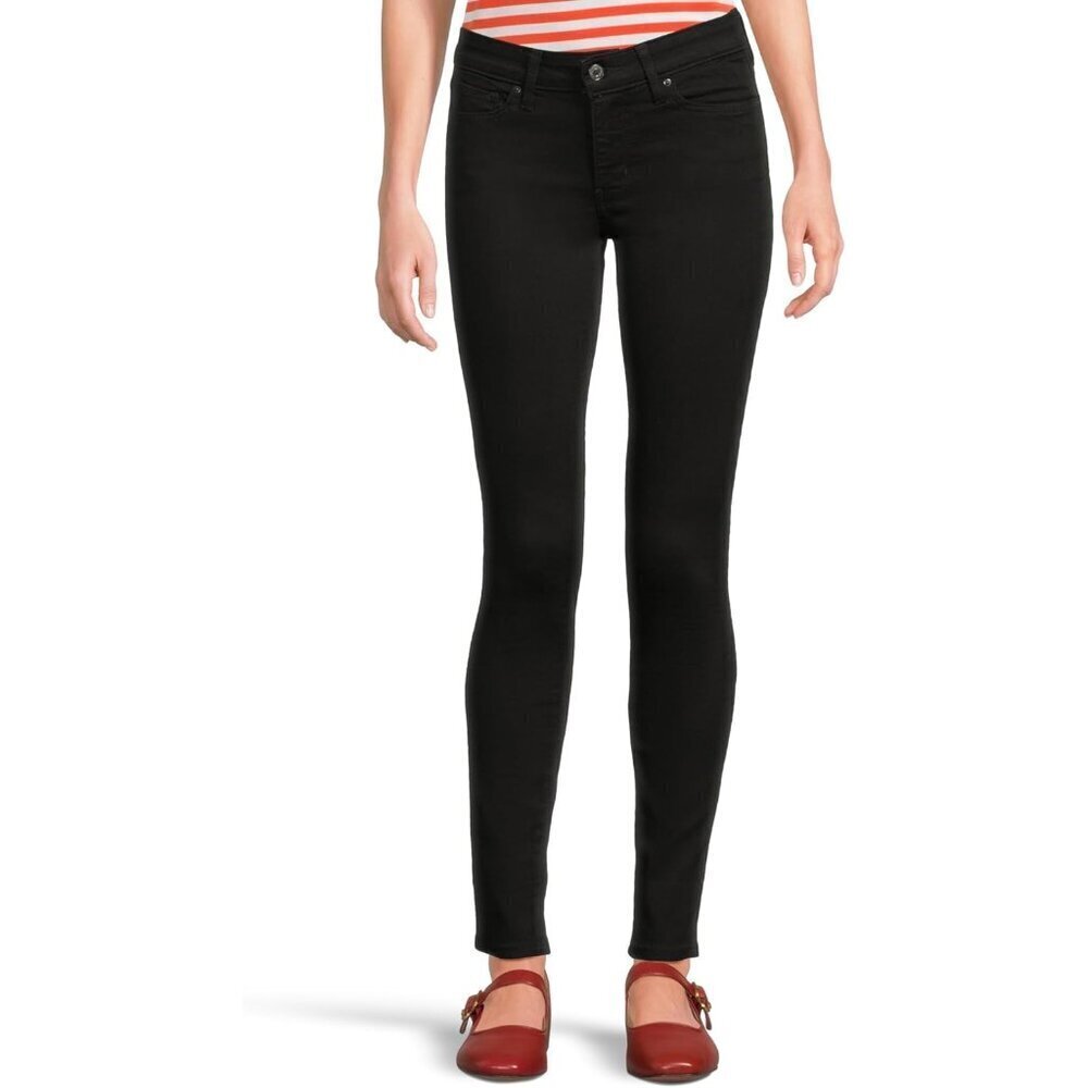 Skinny Black Jeans Polyester Cotton Mid Rise 28 Inch Inseam Women